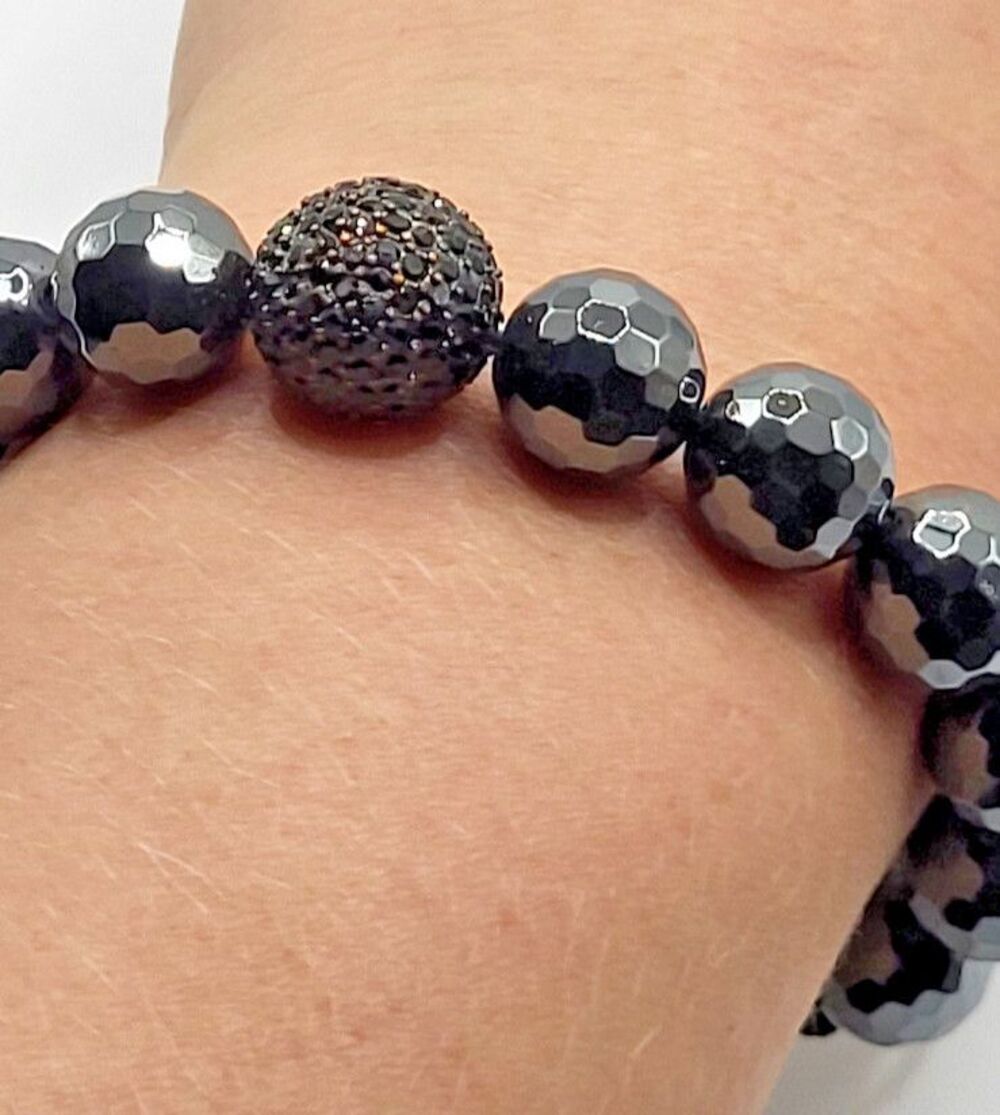 Faceted Hematite Disco Ball Chunky Bracelet Slide Knot 6-10in